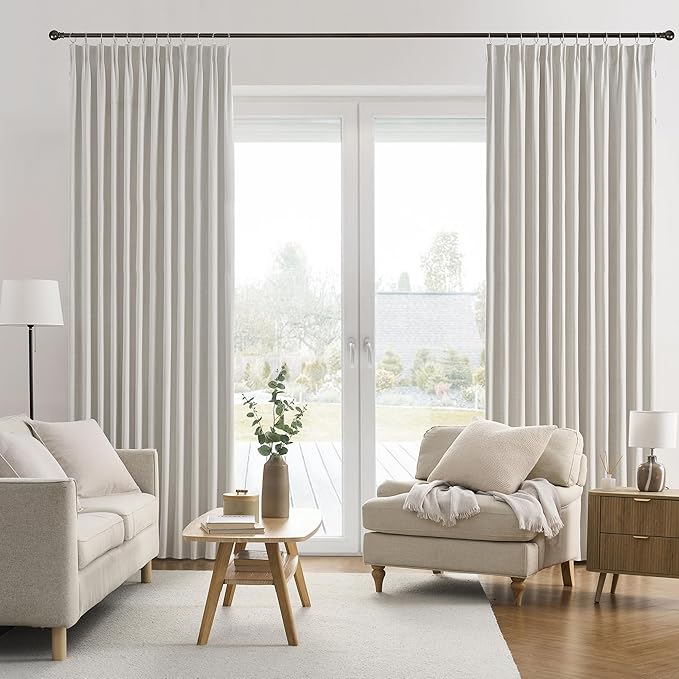 104 Inch Long Black Out Curtains 2 Panels Custom Drapery Neutral Blackout Pleated Ceiling Track Curtain for Dining Room Linen Textured Back Tab with Hooks 50"x104"