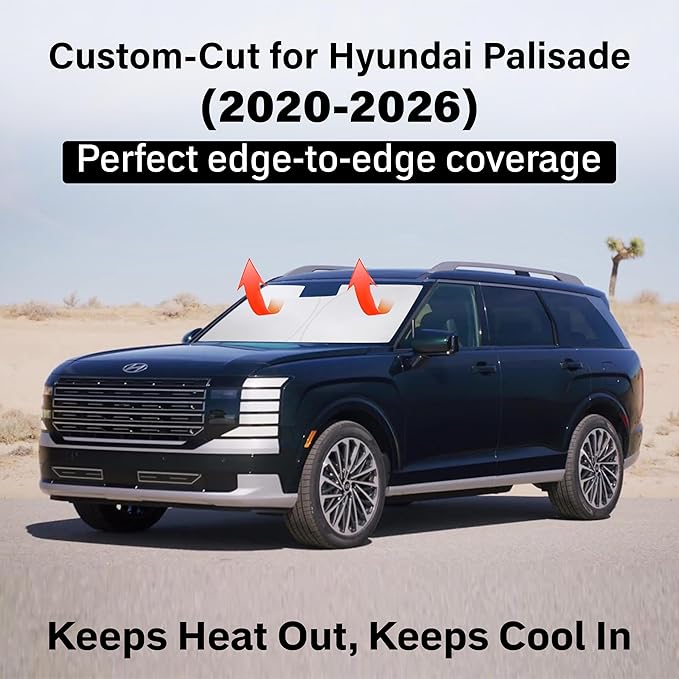 EcoNour Windshield Sun Shade Compatible for Hyundai Palisade 2020–2026 | SUV Front Window Sun Visor Shield | Foldable 4-Layer Sunshade | Blocks UV Rays & Reduces Cabin Heat