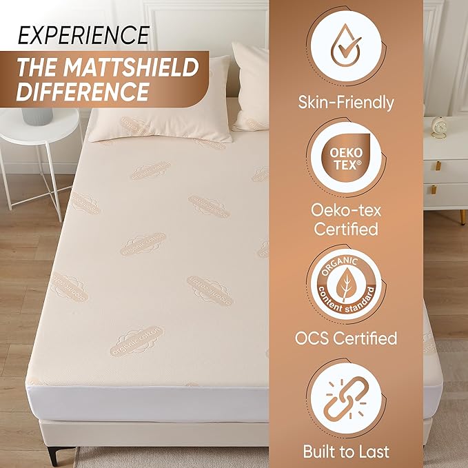 Waterproof Organic Mattress Protector Twin XL – Soft Organic Cotton Top – Noiseless & Breathable 250 GSM Pad Cover – Deep Pocket Fitted Design
