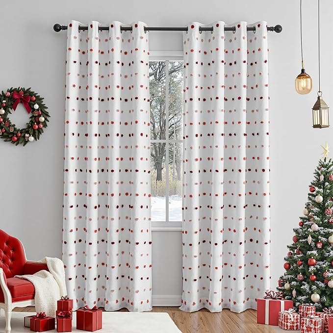 MEETSKY Colorful Pom Pom 100% Blackout Curtains for Girls Bedroom 90 Inch Long 100% Light Blocking Curtains for Living Room 2 Panels Room Darkening Grommet Double Layer Drapes 52W x 90L