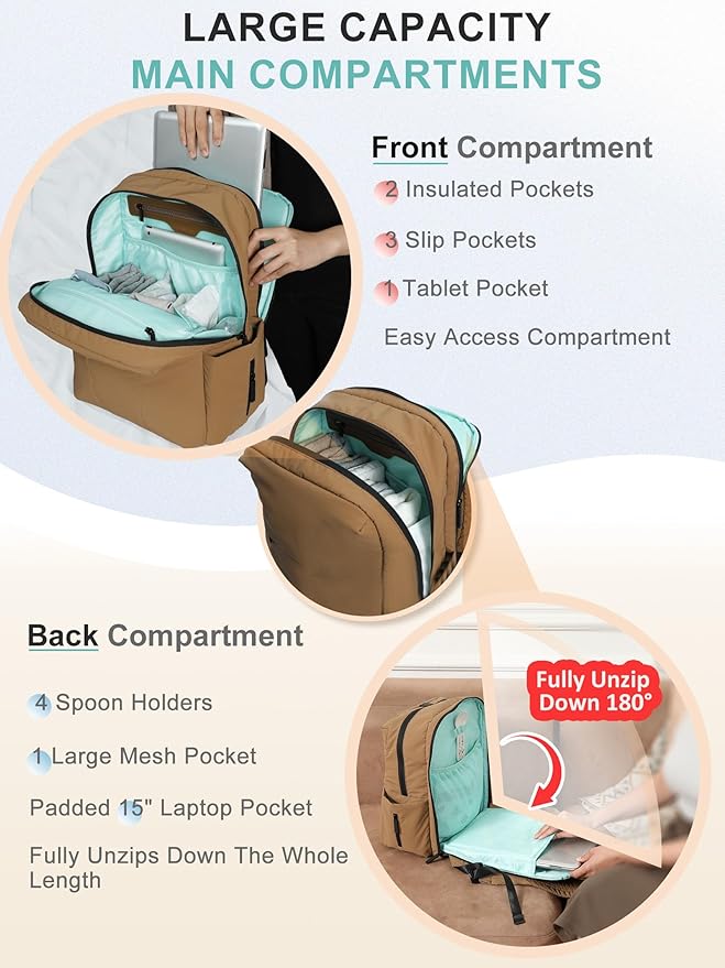 MOMINSIDE Diaper Bag Backpack - Large Puffer Diaper Bag - Neoprene Diaper Bag Quilted Baby Bag, Large Changing Pad, 15 Pockets, Lightweight, Brown