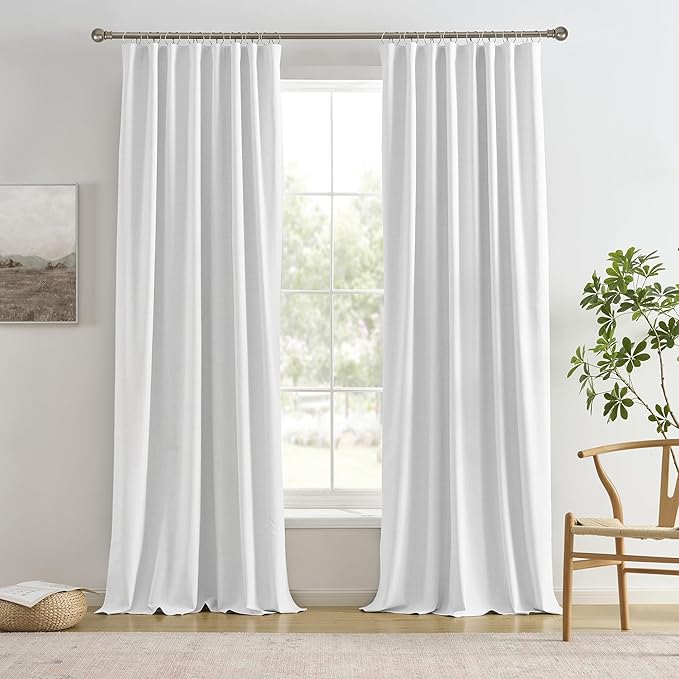 RAIN CITY Snow White Window Curtains 104 Inches Long Room Darkening Privacy Ceiling to Floor Curtains for Living Room Blackout Hook Drapes for College Dorm Back Tab 2 Panels 104 Length