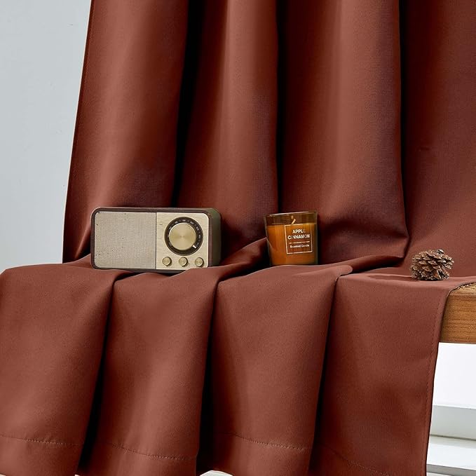 Aiyufeng Terracotta Short Blackout Curtains for Bedroom 54 Inches Long 2 Panels Set, Solid Thermal Insulated, Energy Saving Window Treatment Curtains Blackout Drapes, W40 x L54 Inch, Terracotta