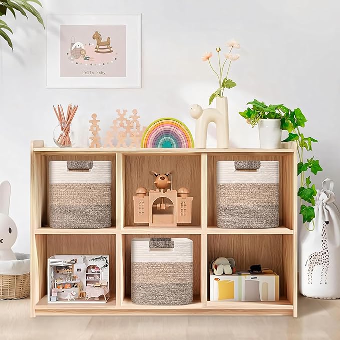 11 Inch Storage Cubes, 6 Pack Cube Storage Bins for Organizing, Cotton Rope Woven Baskets for Shelves, Bathroom, Kids Room, Closets, Baby Nursery
