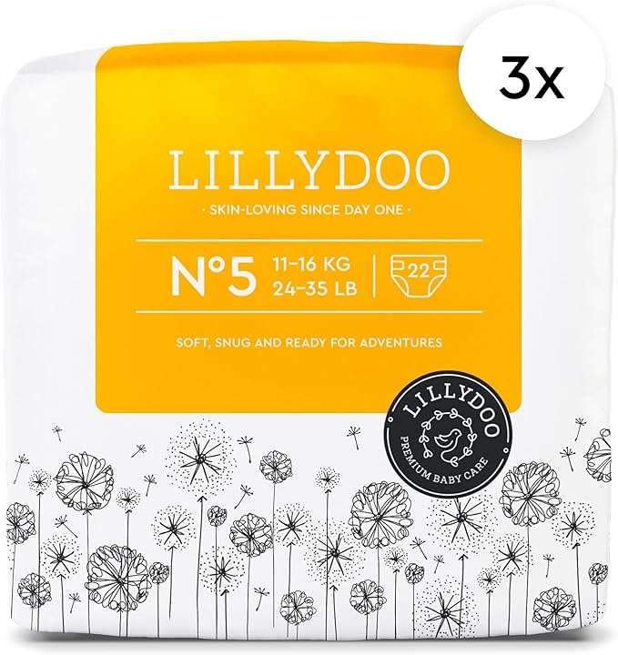 LILLYDOO Baby Diapers - Size 5 (24-35 lbs), Half-Monthly Supply (66 Count), Leak Protection, Skin-Friendly, Ultrasoft, Perfume- & Chlorine-Free, Hypoallergenic, Dermatologist Tested, Oeko-TEX®