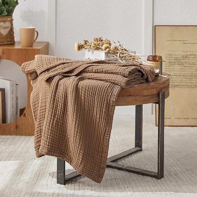EMME Cotton Muslin Twin XL Blanket Breathable Gauze Blanket Soft Lightweight Blankets Adults Gifts for Women (Brown, 66"x90")