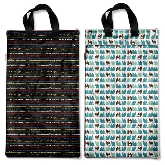 Mama Koala Reusable Hanging Wet Dry Bags for Baby Items, Cloth Diapers, Swimsuits, Travel, Gym Clothes, Beach, Pump Parts, Toiletries, Two Zippered Pockets, 2 Pack (W006L)