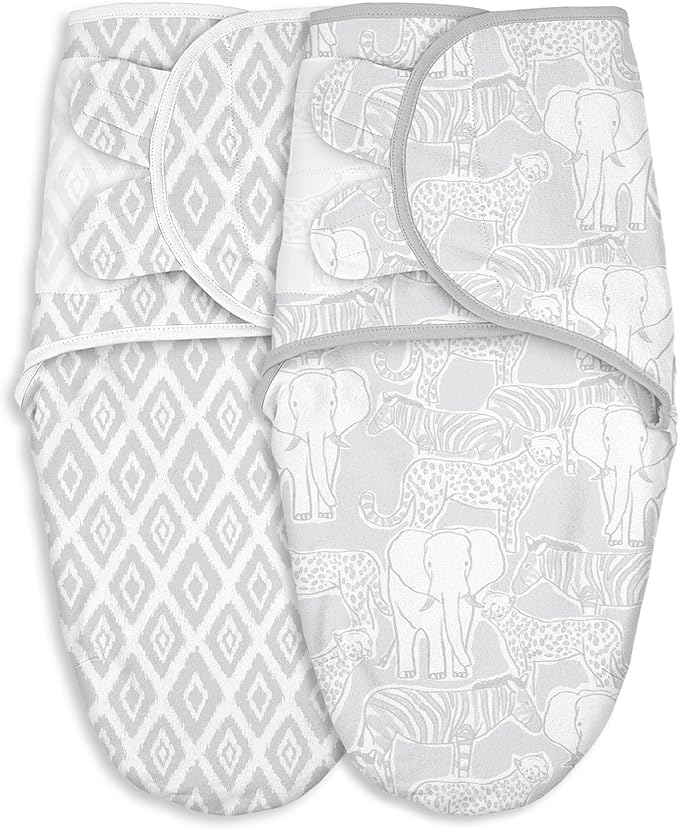 Baby Swaddles for Newborn Organic Cotton,Soft & Snug Newborn Velcro Swaddle 0-3 Months Sleep Sack Helps Calm Startle Reflex, 2-Pack Wrap Nursery Swaddling Blankets Elephant