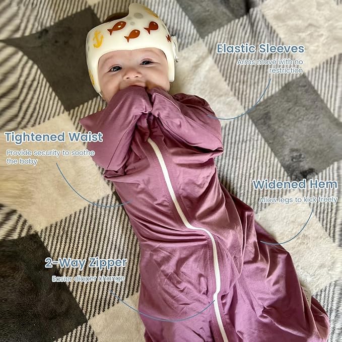 ZIGJOY Shark-Fin Transitional Swaddle for Newborn - 0.5 Tog Rayon Made from Bamboo Transition Swaddle Sleep Sack 3-6 Months Baby Arms Up Swaddle Blanket with 2-Way Zipper, Purple