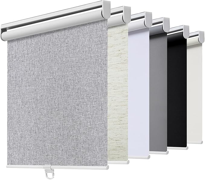 Cordless Roller Shades Blackout Blinds for Windows Room Darkening Rolled Up Shades with Spring System, UV Protection Natural Linen Fabric Window Shades Door Blinds for Home,41" W x 72" H, Heather Grey