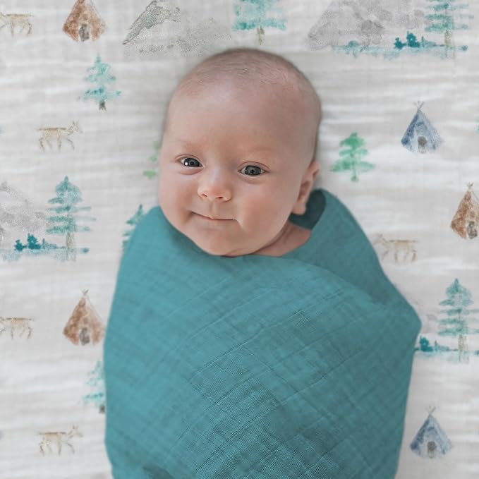 SwaddleDesigns Cotton Muslin Swaddle Blankets for Babies, Set of 4, Neutral Receiving Blankets for Newborn, Baby Registry & Gift, 46x46 inches, Patagonia