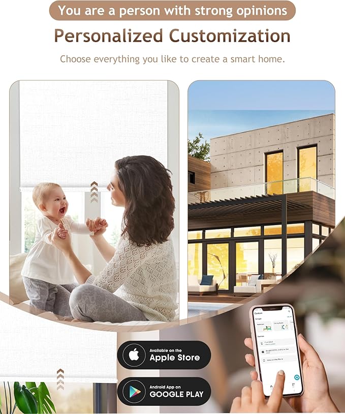 Kincmo Motorized Blinds with Remote,100% Blackout Motorized Roller Shades Work with Apple Homekit,Alexa,Google, Custom Electric Blinds with App,Voice Control (Aurora White)