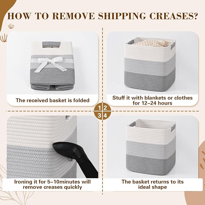 11 Inch Storage Cubes, 6 Pack Cube Storage Bins for Organizing, Cotton Rope Woven Baskets for Shelves, Bathroom, Kids Room, Closets, Baby Nursery