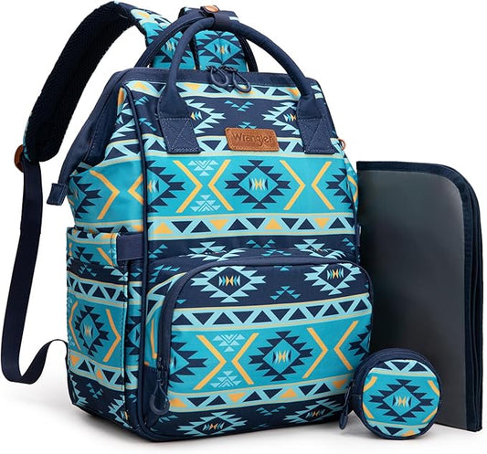 Montana West Wrangler Diaper Bag Backpack Aztec Travel Backpack Purses Western Multi-Function Baby Bags for Mom with Waterproof Insulated Pockets