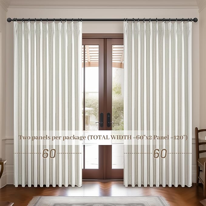 Curtains 60 Inch Length Extra Wide Pinch Pleated Black Out 90 Inch Long for Living Room/Sliding Door, Farmhouse Linen Thick Boho Bedroom Heavy Insulated Large Window Drapes(60"Wx90"L 2Panels,Birch)