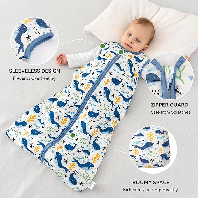FILLEEP Baby Sleep Sack 0-6 Months Rayon Made From Bamboo 1.0 Tog Soft Wearable Blanket Baby Sleeping Bag for Infant Newborn 2-Way Zipper Toddler Sleep Sacks