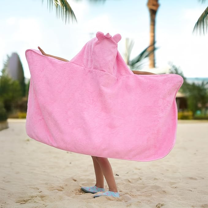 BAGNO MILANO Kids Organic Turkish Cotton Hooded Beach Cover-Up Towel, GOTS Certified, for Boys and Girls (Unicorn Pink, 24"x48"+8"/Hooded Towel)