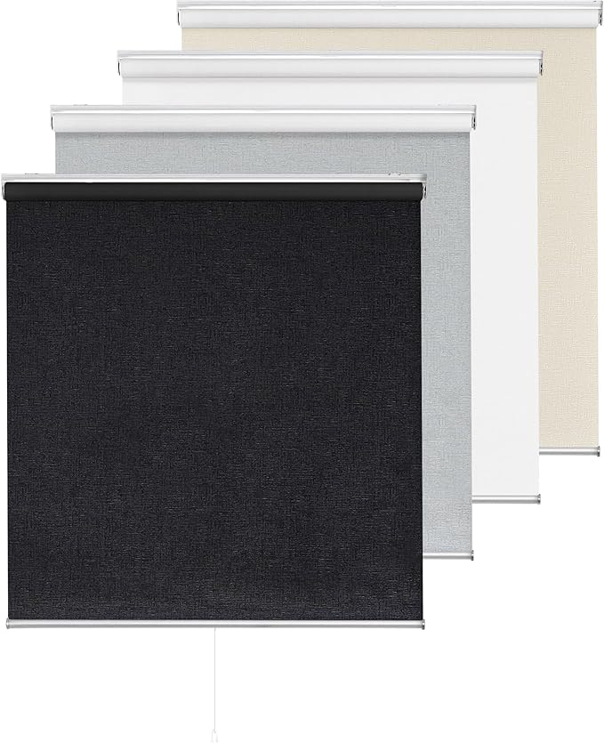 ChrisDowa Cordless Blackout Roller Shade with Spring System Room Darkening UV Protection Jacquard Fabric Blackout Blinds for Indoor Window Shades Pull Down for Home and Office, Black, 49" W x 72" H