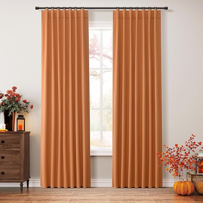 Guken Orange 100% Blackout Curtains 84 Inch Length 2 Panels Set for Living Room Bedroom Back Tab Thermal Insulated Black Out Linen Drapes Room Darkening Window Curtains 84 Inches Long