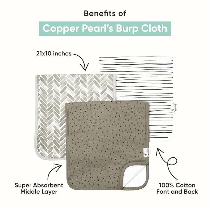 Copper Pearl Premium Baby Burp Cloths - 3-Pack Large Cotton Burp Cloths, Extra Soft Spit Up Rags with 3 Absorbent Layers, Perfect for Baby Boy and Baby Girl Gifts (21" x 10" Size, Santa Fe Set)