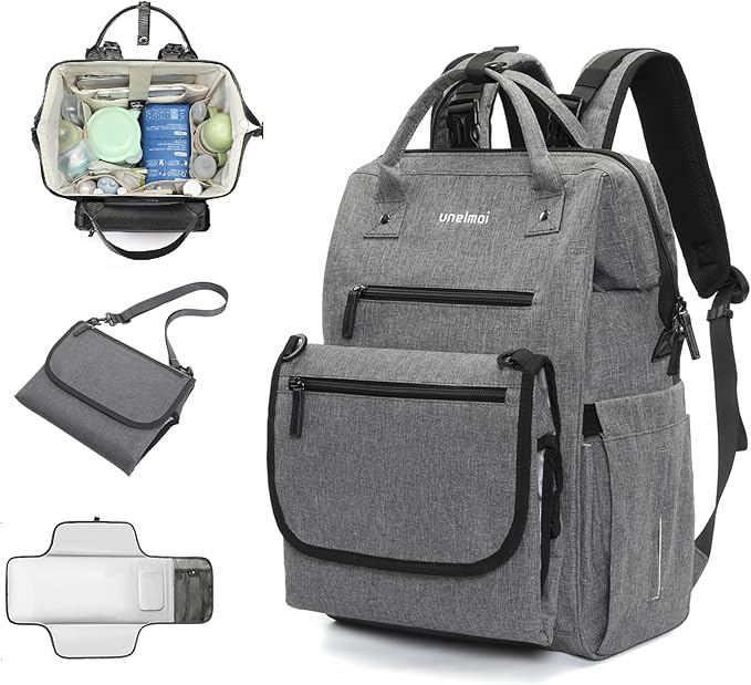 Diaper Bag Backpack for Extended Trips, Detachable Changing Pad, Large Opening Multifunctional (Gray)