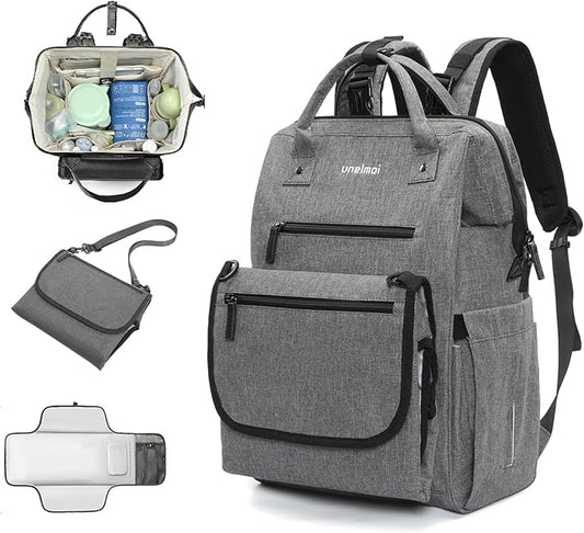 Diaper Bag Backpack for Extended Trips, Detachable Changing Pad, Large Opening Multifunctional (Gray)