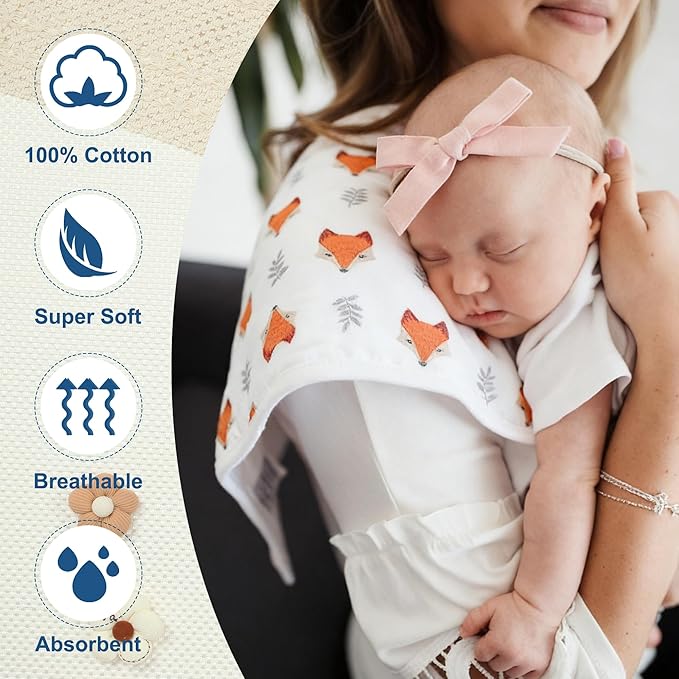 Hakochia Burp Cloths for Baby Boy & Girl Organic Cotton Large Unisex Burp Clothes Extra Absorbent Soft Neutral Burping Rags Spit Up Cloth Sets for Newborns 8 Pack