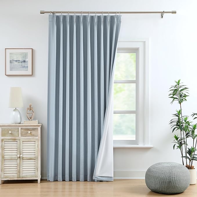 WEST LAKE Bailey Pinch Pleat Blackout Curtains with Liner 112 Inches Long,Dusty Blue Modern Textured Drapes for Bedroom Living Room,Thermal Insulated Back Tab Hook Window Treatment,60"Wx112"L,1 Panel