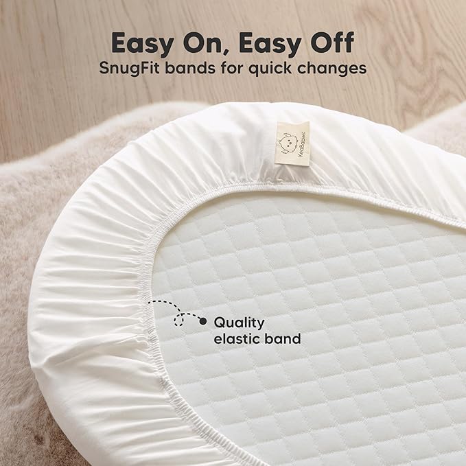 2-Pack Organic Bassinet Sheets for Girls, Boys - 100% Cotton Bassinet Mattress Sheets Compatible with Halo Bassinest Swivel Sleeper,Graco,Baby Delight,Chicco,Unisex Fitted Bassinet Sheets(Soft White)