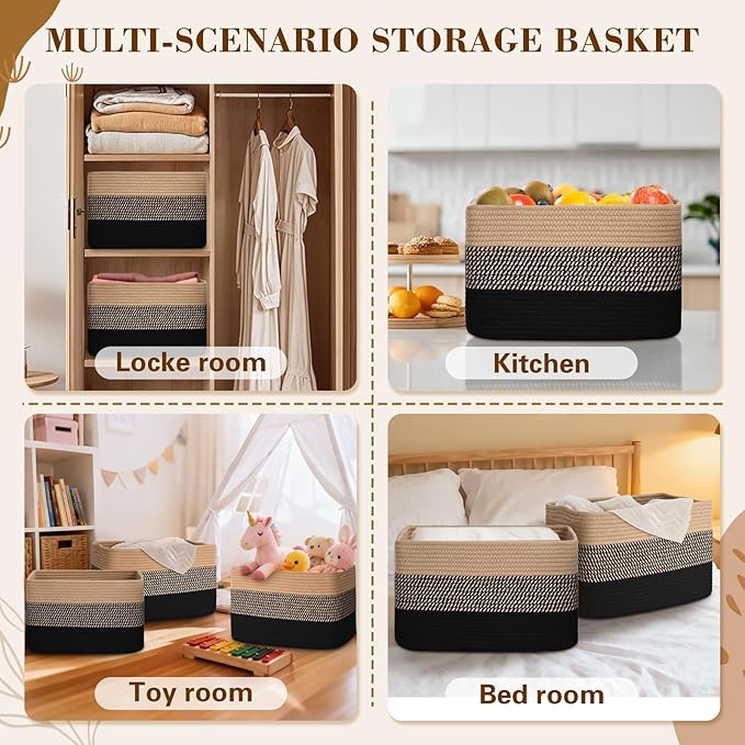 Woven Storage Baskets, Baskets for Organizing, 3 Pack Woven Basket for Storage, Storage Baskets for Shelf, Towel, Toy, Book, Closet, Baby 15"×10"×9"