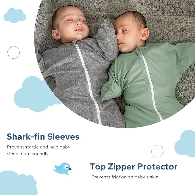 ZIGJOY Baby Transitional Swaddles for Newborns: 0.5 Tog Arms Up Sleep Sack 3-6-12 Months Soft Cotton Shark Fin 2 Way Zipper