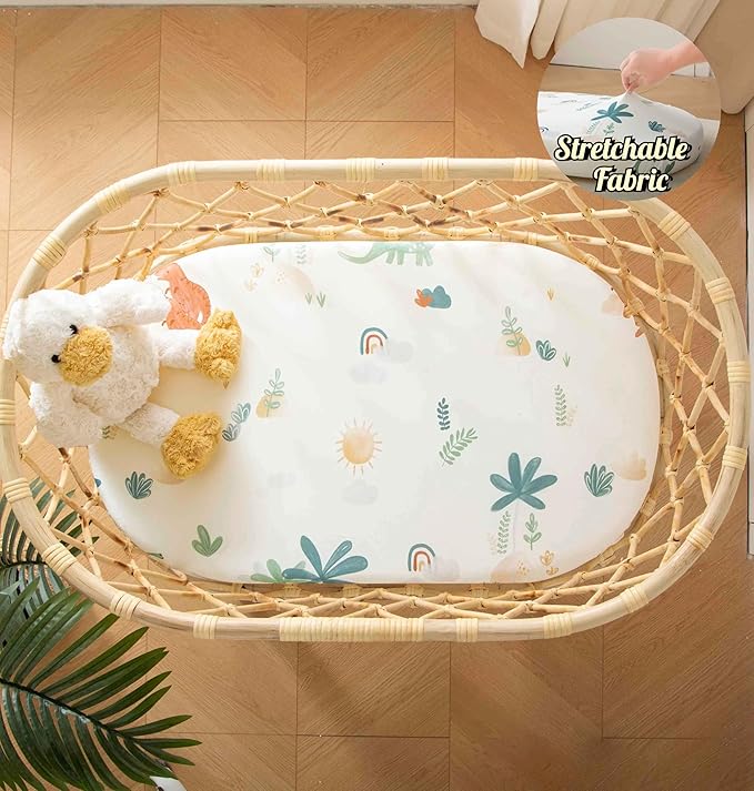 SDY Jersey Dinosaur Bassinet Sheets for Baby Boys and Girls,32 "x 16 "x 4", 2 Pack, Cute Kawaii Standard Oval/Retangle Fitted Bassinet Sheets for Toddler,Super Soft Breathable