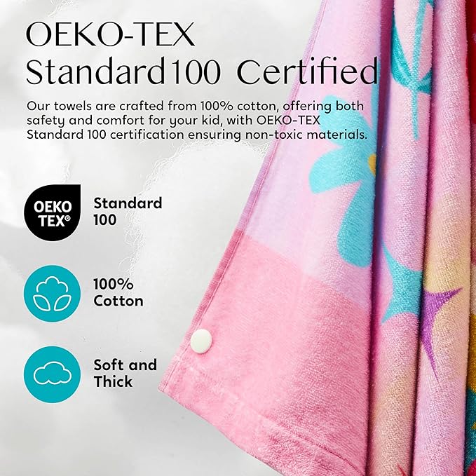 Joiedomi Unicorn Hooded Towels for Kids Soft 100% Cotton Kids Beach Towel 30" x 50" for 3-10 Years Boy Girl Beach Hooded Poncho Absorbent Pool Toddler Swim Bath Wrap