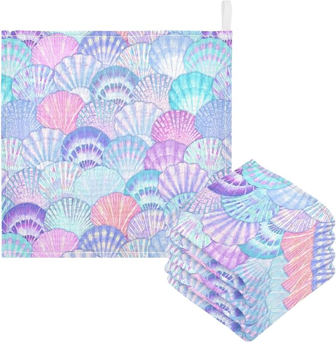 vvfelixl Baby Washcloths Cotton Sea Shell Mermaid Scales Baby Muslin Washcloths Ocean Soft Baby Face Towel for Newborn Infants Baby Wipes, 11.8 X 11.8 Inch, 5 Pack Pink