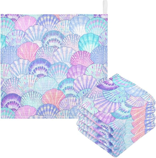 vvfelixl Baby Washcloths Cotton Sea Shell Mermaid Scales Baby Muslin Washcloths Ocean Soft Baby Face Towel for Newborn Infants Baby Wipes, 11.8 X 11.8 Inch, 5 Pack Pink