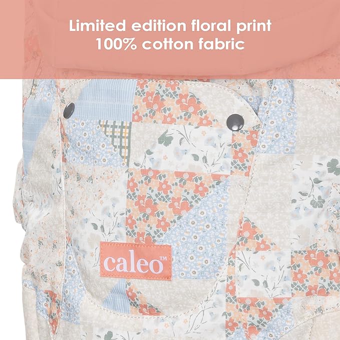 Baby Trend Caleo Charm Deluxe 3‑in‑1 Newborn Carrier, Eden – 100% Cotton, Machine Washable, Lumbar Support & Weather Protection