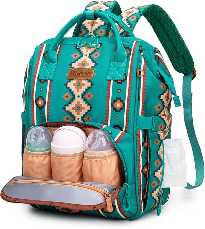 Montana West Wrangler Diaper Bag Backpack Aztec Travel Backpack Purses Western Multi-Function Baby Bags for Mom with Waterproof Insulated Pockets