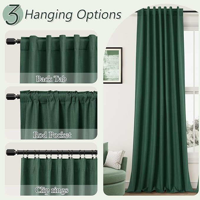 Guken 100% Blackout Curtains 90 Inch Length 2 Panels Set for Christmas Decor Living Room Back Tab Thermal Insulated Black Out Linen Drapes Room Darkening Window Curtains 52 Inches Width