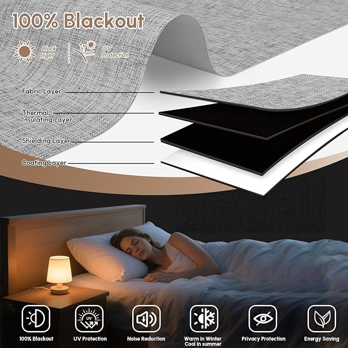 Kincmo No Drill Motorized Blinds with Remote, 100% Blackout Roller Shades for Windows, Custom Electric Blinds Compatible with Alexa, Apple Homekit, Google Home (100% Blackout Mist Twilight)