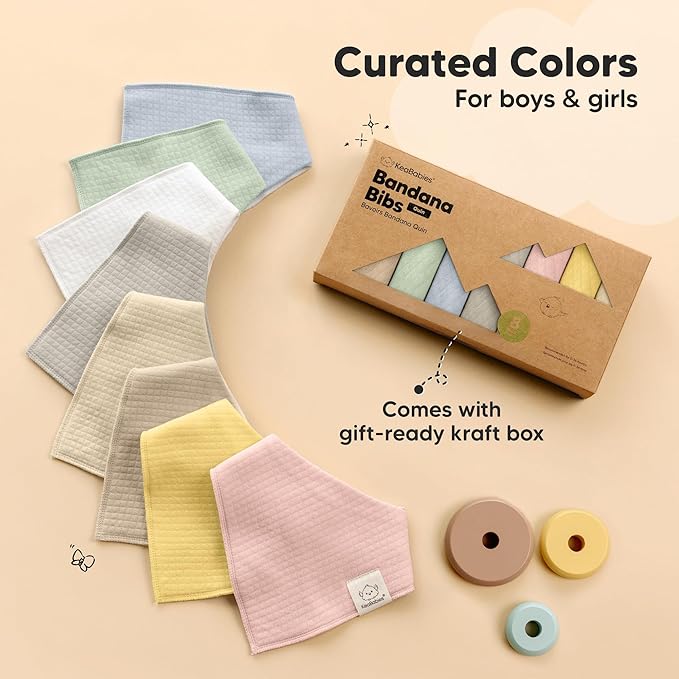 KeaBabies 8-Pack Bandana Bibs for Baby Girls, Boys - Organic Cotton Baby Bibs for Drooling & Teething Newborn, Toddler, Infant 0-36 months, Extra Soft, Absorbent Cloth with Snaps (Dawn/Quin)