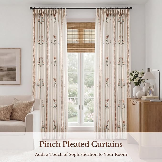 Pinch Pleated Nursery Curtains Luxury Pink Sheer Floral Curtains for Girls Room Bedroom Living Room - 102 Inch Length Modern Farmhouse Floral Printed Drapes with Hooks - 2 Panels Set