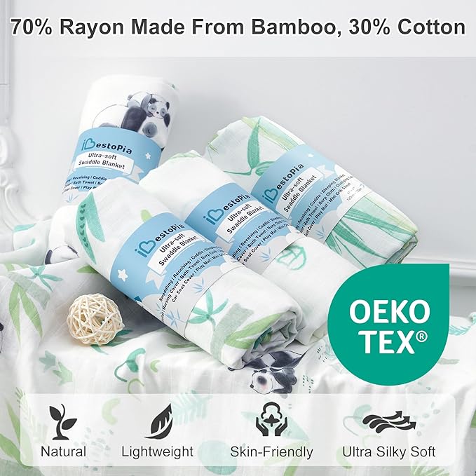 4-Pack Baby Swaddle Blankets, Soft & Breathable Muslin Swaddle for Newborns, 47 x 47 Inches, Unisex, Panda & Bamboo Forest Prints