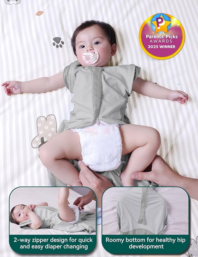 BABELIO Newborn Swaddle with Zipper Sleeves Transitional Baby Sleep Swaddle 0-3 Months Soft Moisture-Wicking Sleep Sack Dark Gray