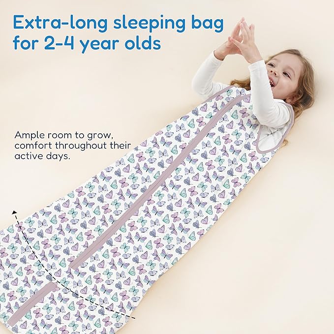 TotAha Butterfly Toddler Sleep Sack 1.0 TOG for 2T-3T-4T Girls, Buttery Soft Sleeping Sacks with 2-way Safe Zipper, Premium All Season Sleep Bag