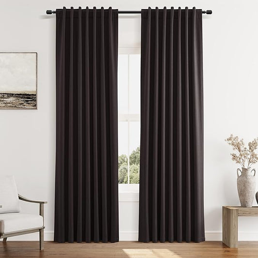 Guken 100% Blackout Curtains 84 Inch Length 2 Panels Set for Living Room Bedroom Back Tab Thermal Insulated Black Out Linen Drapes Room Darkening Cocoa Coffee,52x84