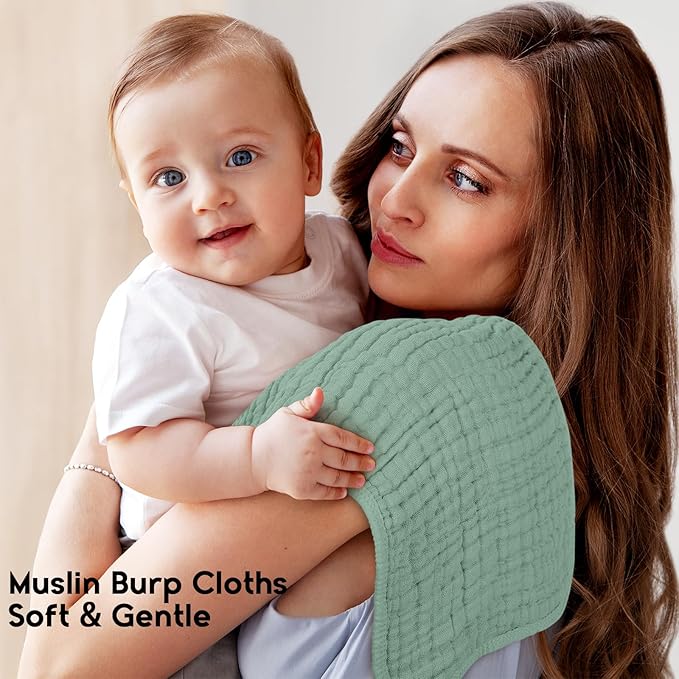 Unnivoll Muslin Burp Cloths for Baby 100% Cotton Burping Cloths for Boys Girls Large 20"X10" Extra Soft and Absorbent 5 Pack - Gradient Green