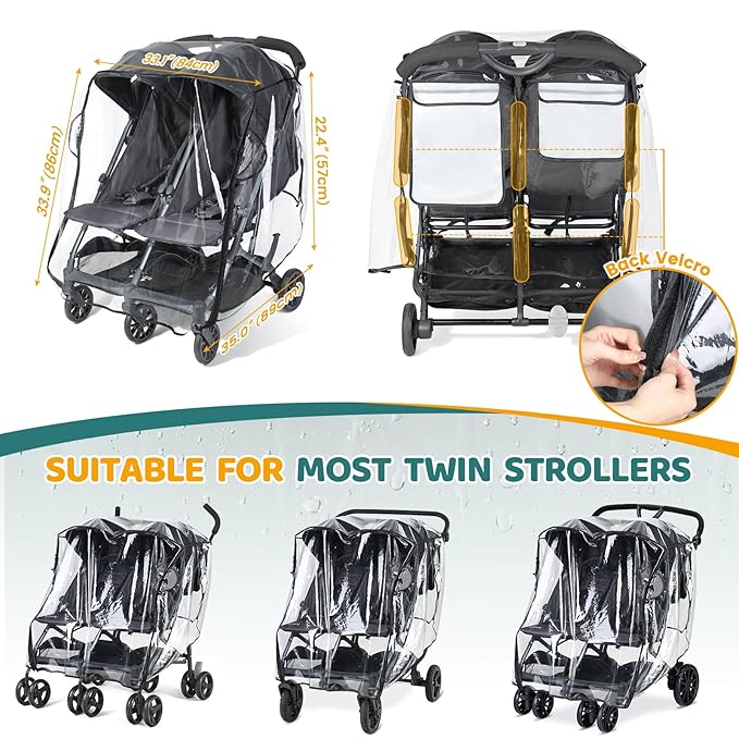 IvyWind Double Stroller Rain Cover, Universal Stroller Cover for Side by Side Baby Stroller, Breathable Weather Shield for All-Weather Protection from Rain/Snow/Dust