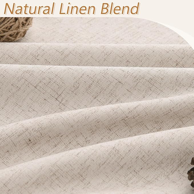 Guken Oatmeal 100% Blackout Curtains 80 Inch Length 2 Panels Set for Living Room Bedroom Back Tab Thermal Insulated Black Out Linen Drapes Room Darkening Window Curtains 80 Inches Long