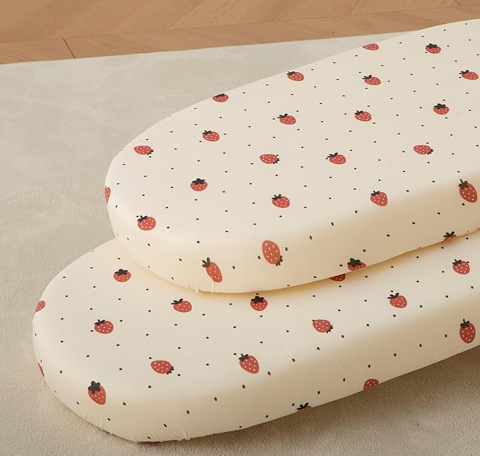 SDY Jersey Strawberry Bassinet Sheets for Baby Girls,32 "x 16 "x 4", 2 Pack,Pink Cute Kawaii Standard Oval/Retangle Fitted Bassinet Sheets for Toddler,Super Soft Breathable