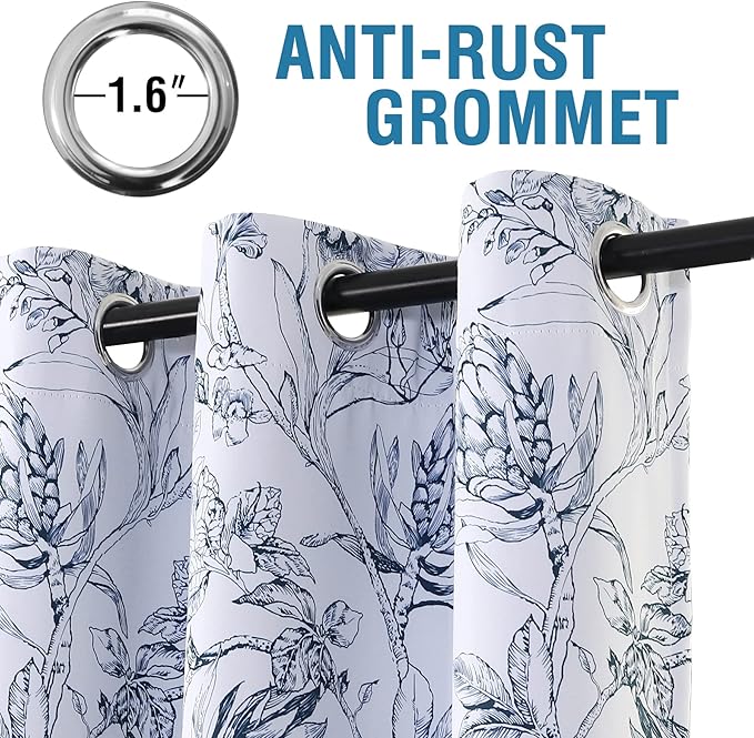 H.VERSAILTEX 100% Blackout Curtains for Living Room Camellia Floral Blackout Curtains 108 Inches Long Light Blocking Window Treatment Curtains with Black Liner Grommet Thermal Drapes, 2 Panels, Navy